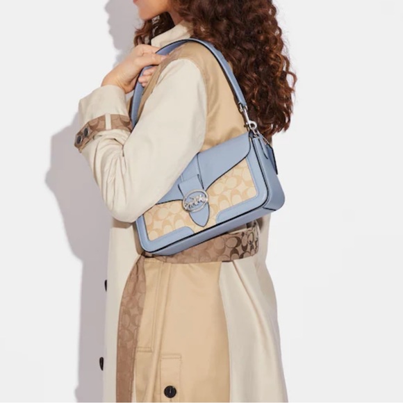 COACH Georgie Shoulder Bag In Signature Canvas 
Silver/Light Khaki/Marble Blue - Picture 5 of 16